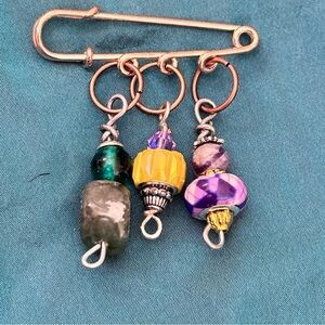 Safety Pin With Charms Brooch With Handmade Glass Beaded Charms Dangles 4370 B